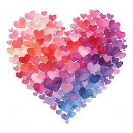 彩色心形水彩画