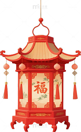 AICG红色喜庆春节元旦元宵节八角灯笼