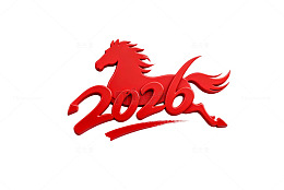 马年主题，新春，2026，红色3D字体