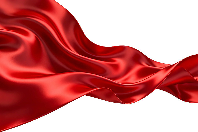 红色丝绸飘带在白色背景上