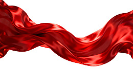 红色丝绸飘带在白色背景上