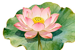 粉色莲花绽放于绿叶之上