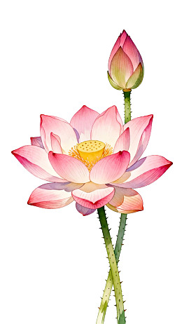 盛开的粉色莲花与花蕾