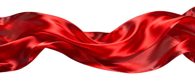 红色丝绸飘带在白色背景上