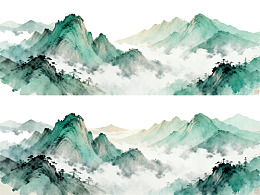 水墨山水云雾缭绕山峦叠嶂