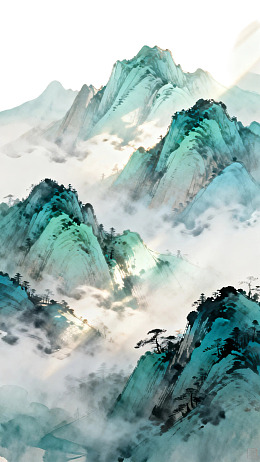 云雾缭绕的青翠山峦图片