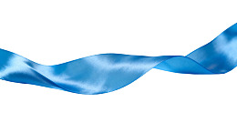 蓝色丝带飘动于白色背景之上