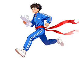 蓝衣少年奔跑跨线手持文件