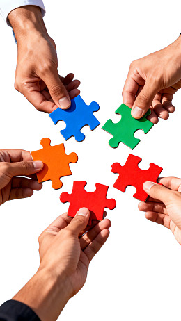 五只手拼接彩色拼图图片