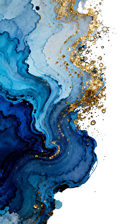 蓝色与金色交织的抽象艺术画