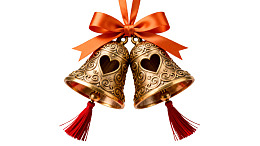 金色心形挂铃配橙红丝带