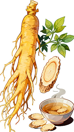 人参根茎叶及泡茶图示