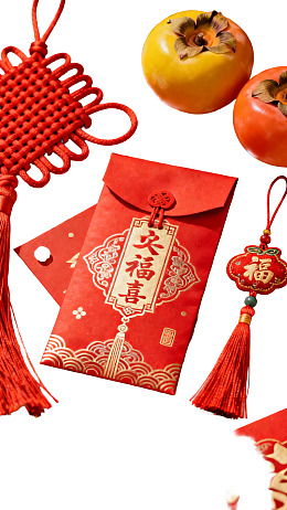 春节红包与柿子装饰图片
