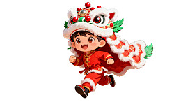 卡通男孩舞狮奔跑图片