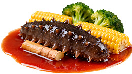 海参配玉米和西兰花图片