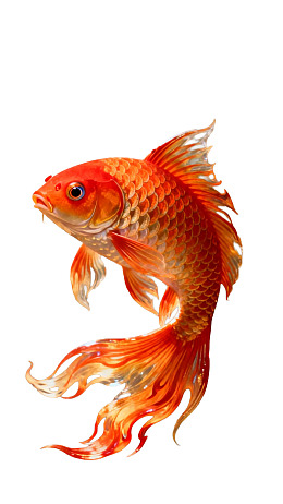 橙色锦鲤游动于纯白背景