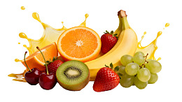 新鲜水果与果汁飞溅的生动画面