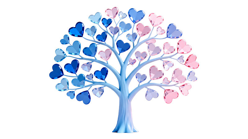 心形树叶的蓝色艺术树