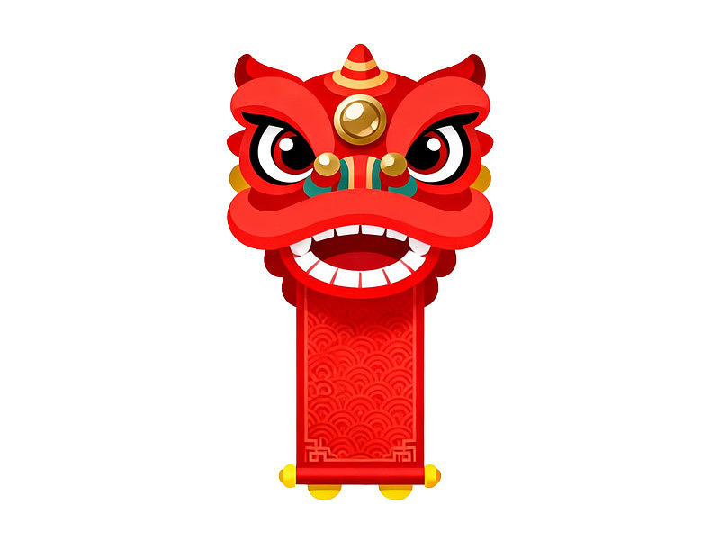 红色舞狮头卡通形象图片