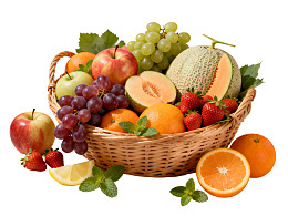 篮中盛满新鲜水果色彩缤纷