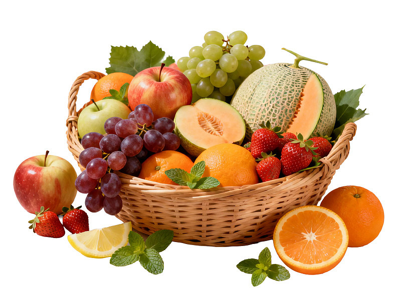 篮中盛满新鲜水果色彩缤纷