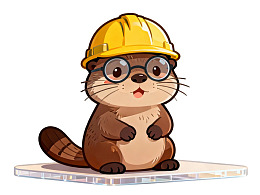 戴安全帽眼镜的卡通水獭