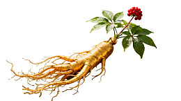 人参根茎带红果绿叶图片