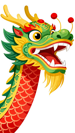 色彩鲜艳的中国龙头卡通形象