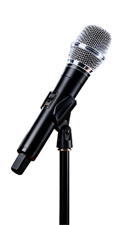 黑色麦克风置于支架上