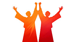 双人举手剪影艺术设计