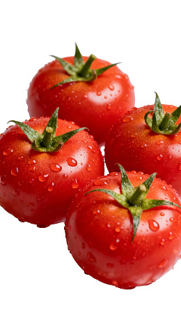 四颗带水珠的鲜红番茄