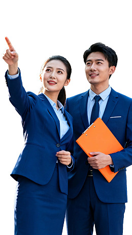 商务男女指向前方手持文件夹
