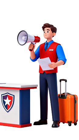 穿制服男子手持扩音器