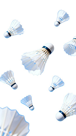 白色背景上漂浮的羽毛球