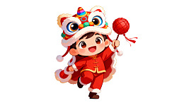 卡通男孩舞狮庆祝节日