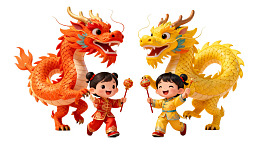 儿童与龙共舞庆祝节日