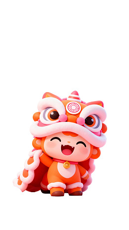 卡通舞狮玩偶笑容满面