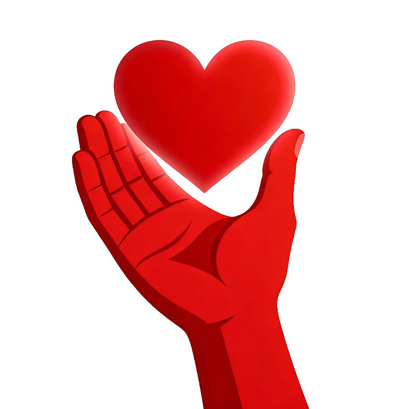 红色手掌托举爱心图案