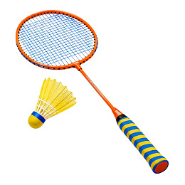 橙蓝配色羽毛球拍与黄色羽毛球