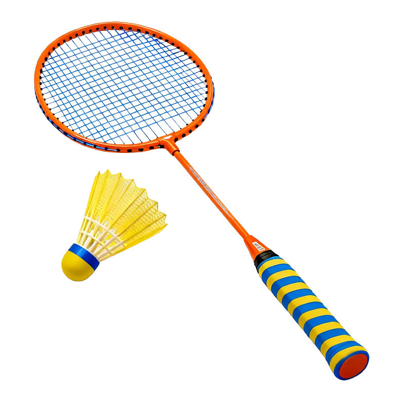 橙蓝配色羽毛球拍与黄色羽毛球