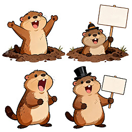 四只卡通土拨鼠欢乐展示