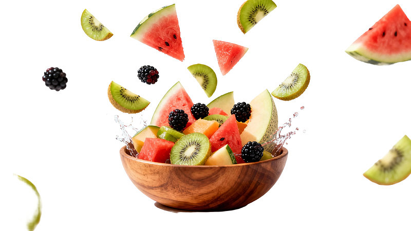 水果碗中飞溅的缤纷果块