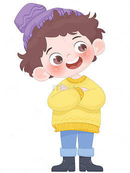 儿童冬天保暖冬装黄色毛衣线帽雪地靴插画