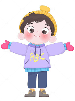 儿童保暖冬装紫色毛衣黄色线帽雪地靴插画