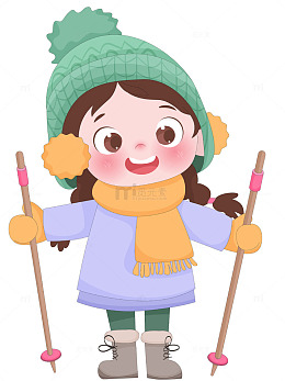 儿童保暖冬装紫色毛衣黄色围巾线帽卡通插画