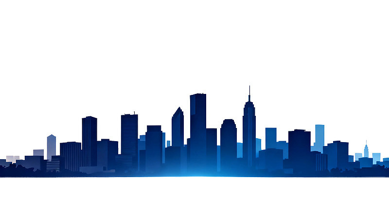 蓝色城市天际线剪影图片