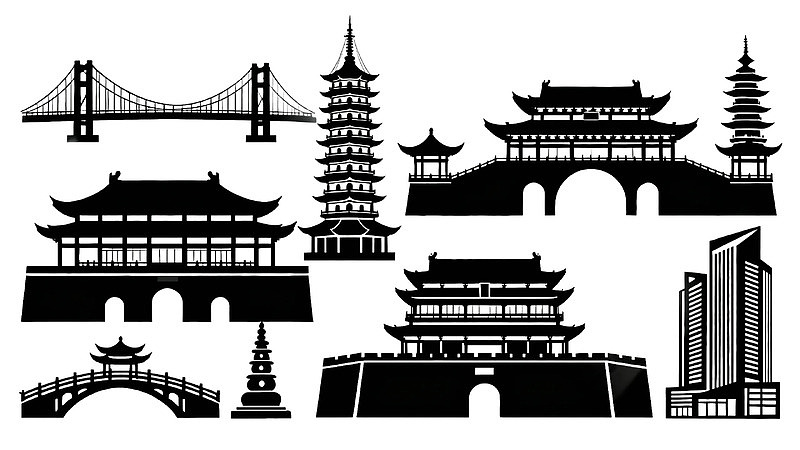 中国传统建筑与现代桥梁剪影集
