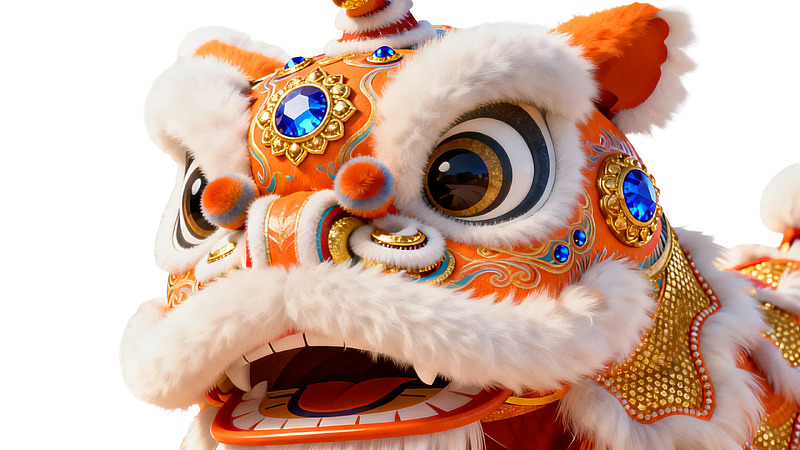 色彩鲜艳的舞狮头特写