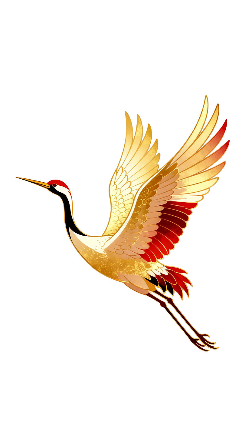 金色仙鹤展翅飞翔图片