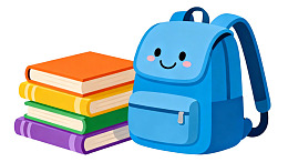 卡通书包与彩色书籍图片